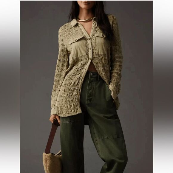 Anthropologie Pilcro Smocked Shacket - Picture 2 of 15